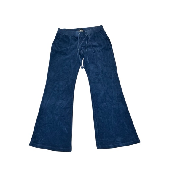 Juicy Couture Flare Pants Navy Blue Y2K Vintage Terry Cloth Size Medium - Picture 2 of 4